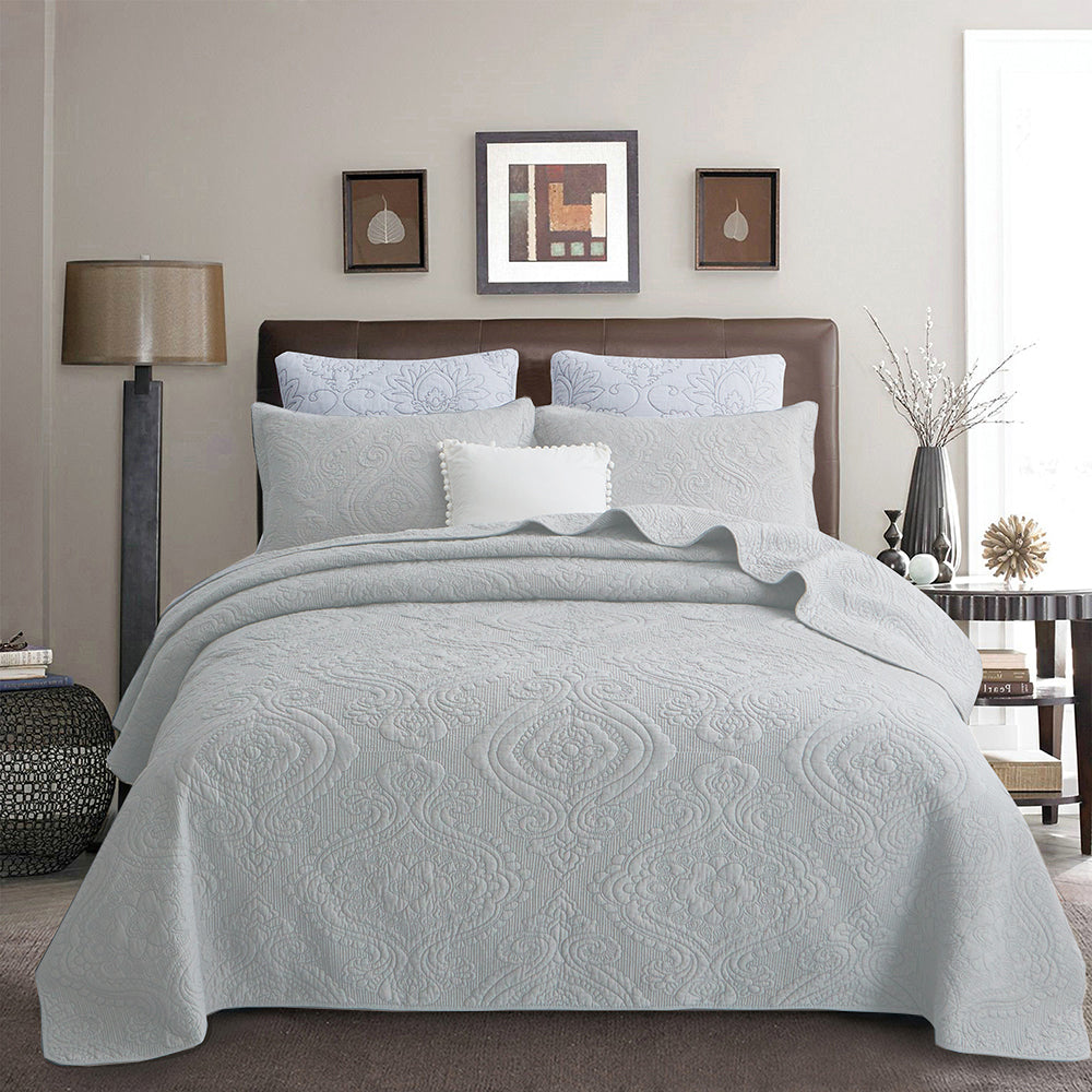 Premium Microfibre Silver Patchwork Coverlet Bedspread with vintage design