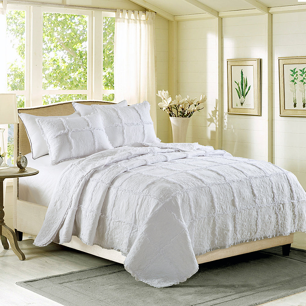 100% Cotton White Patchwork Coverlet Bedspread with contemporary design
