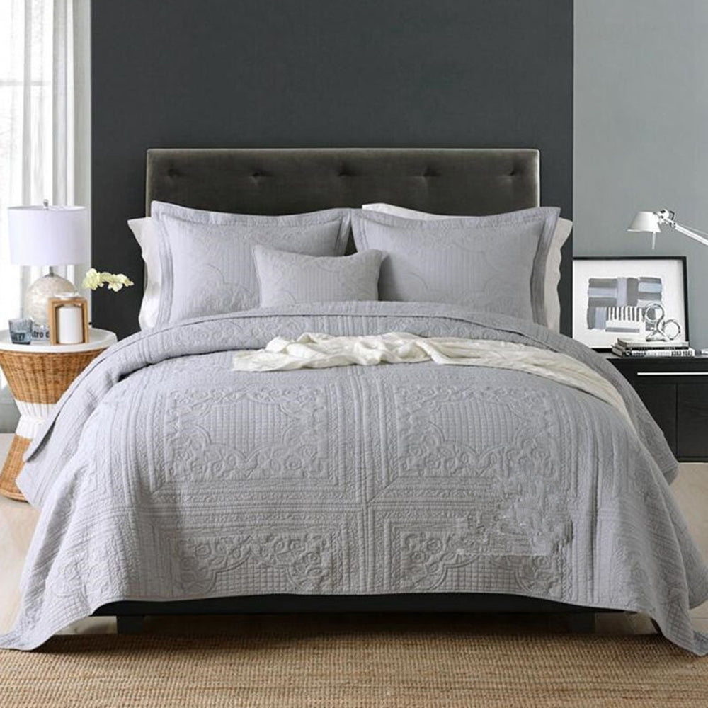 100% Cotton Grey Patchwork Coverlet Bedspread with vintage design